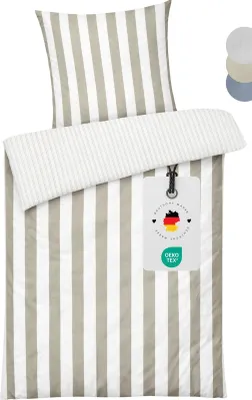Produktbild von Perkal Wende-Bettwäsche 240x220 Streifen Beige gestreifte Bettwäsche gestreift Bettbezug 240 x 220