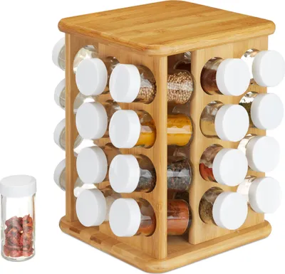 Kräuterkarussell XXL, drehbar, 32 Gläser, Bambus, Natur