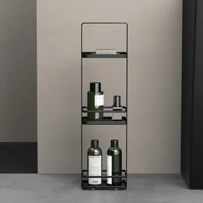 Image de doporro Étagère Rangement sur Pied Salle de Bain Organisateur de Toillettes Noir à 3 Niveaux Serviteur de Douche en Acier au Carbone 18 x 12,5 x 67,3 cm Reglo02