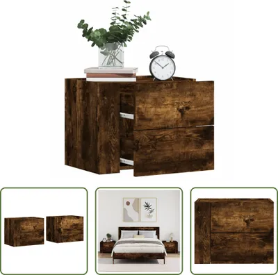 Produktbild von The Living Store Wand-Nachttische 2 Stk. Räuchereiche 45x30x35 cm