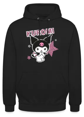 Produktbild von Spreadshirt Kuromi Mit Schriftzug Leo Stil Uni Hoodie, M, Schwarz