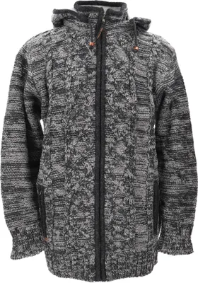 Produktbild von Strickjacke, Uni Wolljacke, Nepaljacke mit Zopfmuster, Natürlichem Baumwollfutter - Grau/melliert, Herren, Wolle, Größe: M
