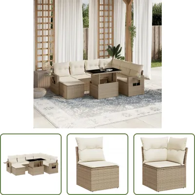 Produktbild von The Living Store 8-tlg. Garten-Sofagarnitur mit Kissen Beige Poly Rattan