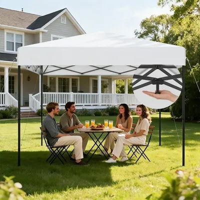 Productafbeelding van Paviljoen, 3x3 meter, waterdicht, met UV-bescherming, stalen frame, wit, hoogte verstelbaar (240-260 cm)