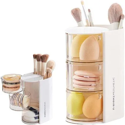 Image de Organiseur de maquillage à trois compartiments pour pinceaux - Blanc