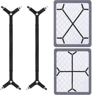 Image de Sangles de fixation élastiques réglables, 60-270 cm, avec boucles métalliques, sangles antidérapantes pour matelas et literie, usage universel (noir)