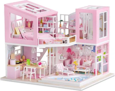 Image de Habarri | Maison Miniature - DIY Maison de Poupées - Maison en Bois avec Meubles et éclairage LED - Cadeau pour Enfants - Soleil Brésilien