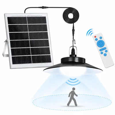 Obrázek produktu pro LED solární světlo závěsné světlo solární lampy pro venkovní vnitřní detektor pohybu LED solární závěsné světlo solární závěsná světla pro pavilony garáže skladovací prostory