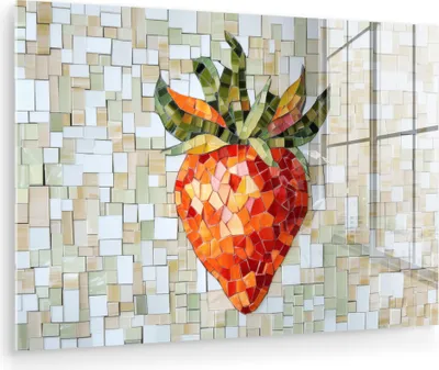 Produktbild von MuchoWow Glasbilder - Bilder auf Wandbild - Foto auf Glas Erdbeere - Rot - Mosaik - Obst 60x40 cm Wanddekoration aus Glas - Acrylglasbild - Acrylbilder - Glasfotos