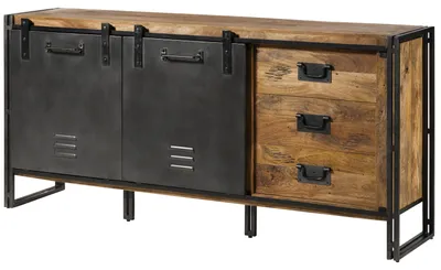 Produktbild von MASSIVMOEBEL24 Sideboard Mango 195x45x90 natur lackiert / Metall grau BLACKBURN #307