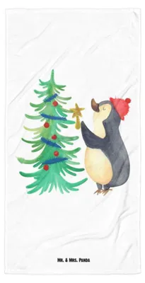 Produktbild von Mr. & Mrs. Panda Strandtuch Pinguin Weihnachtsbaum - Weiß - Geschenk, Großes Badehandtuch, Weihnachten, Handtuch, Reisehandtuch, Duschhandtuch, Winter