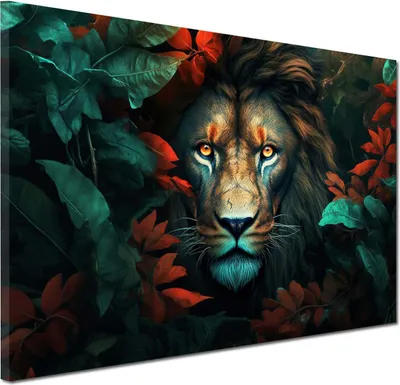 Produktbild von Löwen im Dschungel Wandbild Leinwandbild Kunstdruck XL Wanddeko: 120x80x2cm