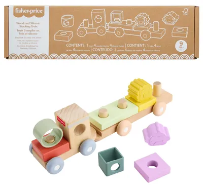 Produktbild von Fisher-Price Stapellok aus Holz und Silikon, 9-teiliges Aktivitätsspielzeug für Babys und Kleinkinder, 0,75 Jahr(e), Kunststoff, Metall, Mehrfarbig