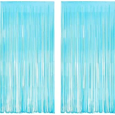 Produktbild von BlassBlau Lametta Vorhang 2er Set Glitzer Folienfransen Hintergrund Deko Party Geburtstag Hochzeit Fotowand Raumdeko