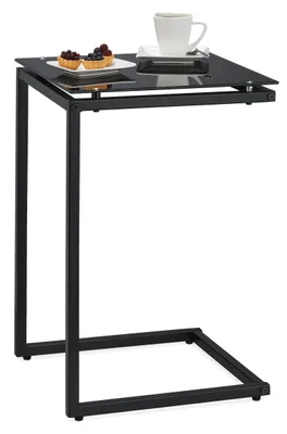 Imagen del producto de Mesa auxiliar de forma en C, fabricada en metal y vidrio, color