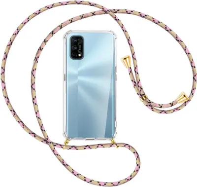 Produktbild von Handykette Backcover-Schutzhülle mit Band (Metall goldfarben) für Realme 7 Pro - rosa Karo