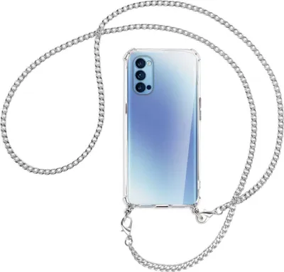 Produktbild von Handykette Backcover-Schutzhülle mit Band (Metall silberfarben) für Oppo Reno5 4G/5G - silberfarbene Kette