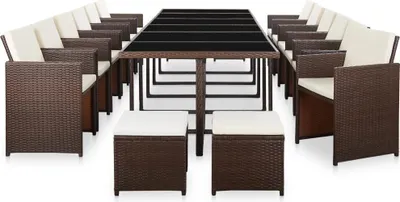 Produktbild von vidaXL 17-tlg. Garten-Essgruppe mit Auflagen Poly Rattan Braun