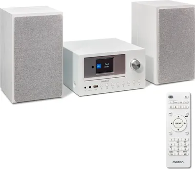 Produktbild von MEDION P85003 Micro Audio System Kompaktanlage (Internetradio, DAB+, PLL UKW Radio, Bluetooth, USB Anschluss, AUX, 2x150 W) weiß