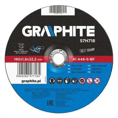 Obrázok produktu pre GRAPHITE Kotúč na rezanie kovov 180 x 1,6 x 22,2 mm, 41 A46-S-BF