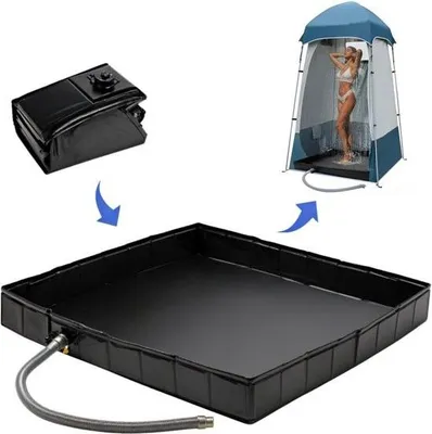 Obrázek produktu pro Skládací sprchová vanička 104 x 104 x 13 cm, velká přenosná sprchová vanička s odtokem, kempingová sprchová vanička, vnitřní a venkovní stanová sprchová vanička s markýzou