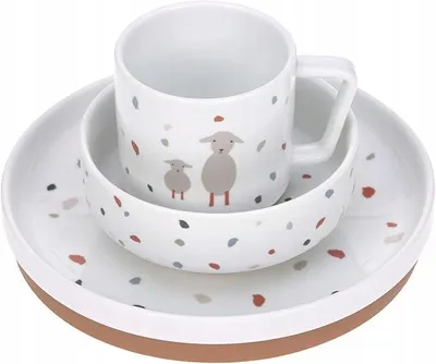 Obrázek produktu pro Dětský porcelánový set talíř, miska a hrnek se zvířátky