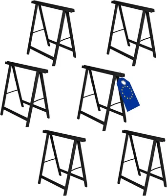 Produktbild von MODO24 Holzbock, 6er Set, Klappbock, Arbeitsbock, Sägebock, Tapezierbock, Klappbar, Massivholz Kiefer, Belastbar, Stabil, 73x73x44 cm, Schwarz, SDKM