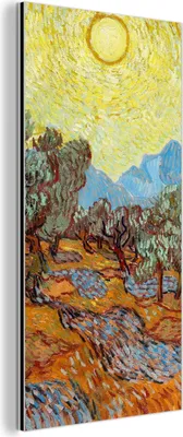 Obrázok produktu pre Nástenná dekorácia Kovový kovový obraz Wall Art 20x40cm Olivovníky so žltou oblohou a slnkom - Vincent van Gogh Muchowow Hliníkové obrazy