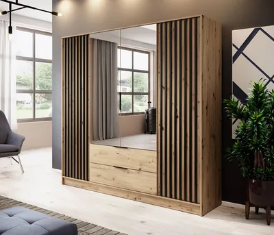 Produktbild von Kleiderschrank "Nelly" Drehtürenschrank Artisan Eiche schwarz Breite 206cm
