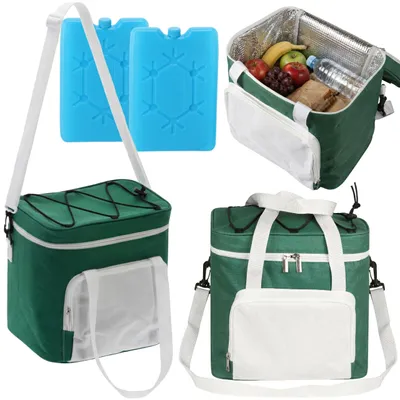 Produktbild von Große grüne Kühltasche 14L mit zwei Kühlakkus, isolierte Lunchbox, Thermotasche, Picknicktasche, Lunchbox Tasche, geräumig, leicht, tragbar, ideal für Arbeit, Schule, Reisen und Picknick
