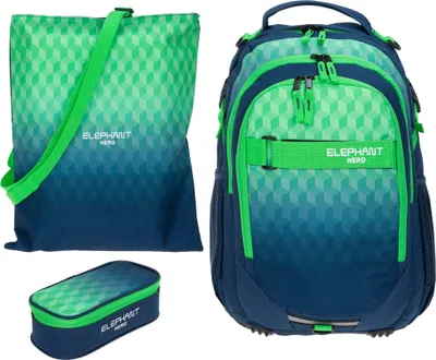 Produktbild von Schulrucksackset 3 Teile Set Schulrucksack Rucksack Schulmappe Ranzen Jungen + Turnbeutel Attach Bag + Mäppchen Box 12810 Green Cube rtm