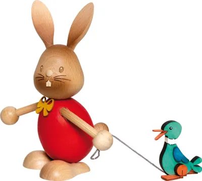 Produktbild von Drechslerei Kuhnert - Dekofigur aus Holz - Hase Stupsi mit Ente - ca. 12cm
