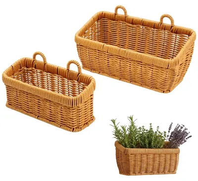 2er-Set geflochtene Wandkörbe aus Kunststoff, handgewebt, 28x13x13 cm