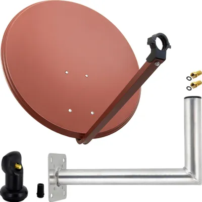 Produktbild von PremiumX SAT Anlage 80cm Antenne Ziegelrot Single LNB Wandhalter 45cm