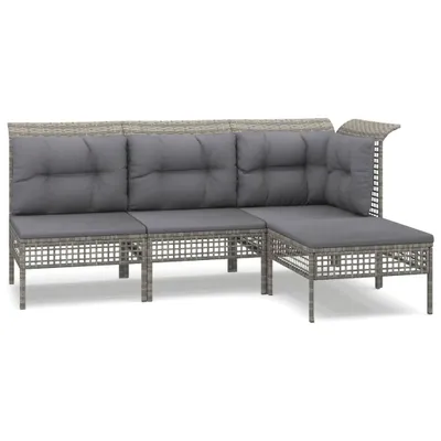 Produktbild von vidaXL 4-tlg. Garten-Lounge-Set mit Kissen Grau Poly Rattan