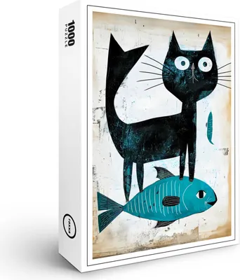 Image de raxxa Premium-Puzzle "Chat noir et poisson bleu", 1000 pièces