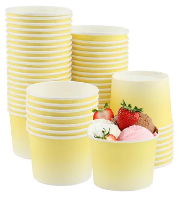 Immagine prodotto di 50 bicchieri di cartone per gelato con cucchiaini, capacità 240 ml, ideali per feste