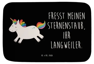 Produktbild von Mr. & Mrs. Panda Badteppich Einhorn Happy - Schwarz - Geschenk, Unicorn, Teppich Bad, Badematte, Spaß, badezimmermatte, Badvorleger, Einhörner, Witzig, duschmatte