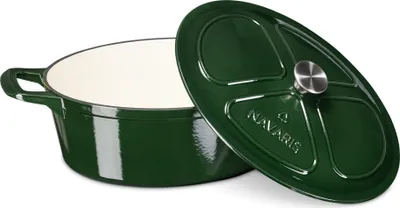 Produktbild von Navaris Gusseisen Topf Bratentopf Kochtopf 7,7l - Bräter emailliert temperaturbeständig oval - Gussbräter Gusstopf - alle Speisen und Kochflächen