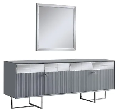 Productafbeelding van Hellgraue Esszimmer Möbel Designer Holz Anrichte Glas Spiegel 2tlg