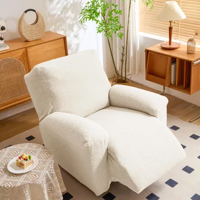 Stretch-Fauteuilovertrek mit Taschen, Crème, 1 Stück