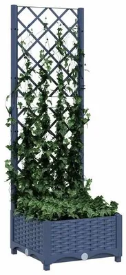 Image de Support pour plantes grimpantes avec jardinière - 40 x 40 x 121,5 cm - Gris-bleu - Plastique - Résistant aux intempéries - Pour roses, tomates et plantes grimpantes - Jardin vertical pour balcon et terrasse