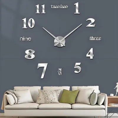 Obrázok produktu pre Moderné nástenné hodiny 90 cm, strieborné, 3D dekorácia