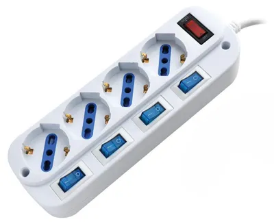 Obrázok produktu pre Alcapower 6-násobná zásuvková lišta, Schuko/Bipasso, kábel 1,5 m, 16 A, 90° zástrčka, osvetlený vypínač, čierna – ALC-6-15