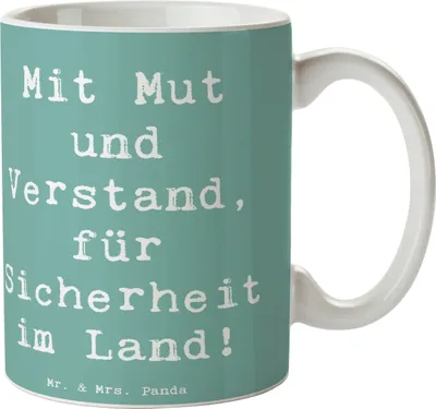 Produktbild von Mr. & Mrs. Panda Tasse Spruch Polizist Mut Verstand - Meeresbrise - Geschenk, Danke sagen, handgefertigt, liebevoll, Bedanken, Kaffeebecher, Aufmerksamkeit, mit, Teetasse