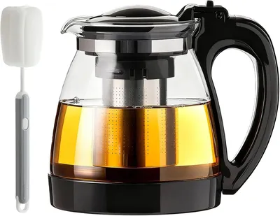 Produktbild von Teekanne Glas 2L mit Sieb, Hitzebeständige Glaskanne für Tee, Tee Kanne mit Filter, Teeservice und ideal für lose Tees, Ausguss & Spülmaschinengeeignet