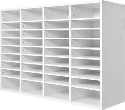 Zdjęcie produktu dla Wooden Literature Organizer 36 Compartments with Adjustable Shelves White