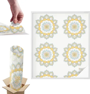 Zdjęcie produktu dla Folia witrażowa na okna - 116x100 cm - Folia witrażowa na okna, dekoracyjna i nieprzezroczysta - Samoprzylepna folia dekoracyjna w witrażowy wzór - Ochrona UV, łatwa w montażu, dekoracja okien - Kolorowe mandale