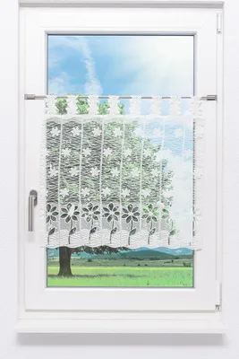 Produktbild von Scheibengardine Plauener Spitze - Blüte (Bx H) 88cm * 60cm weiß