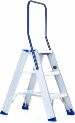 Produktbild von ASC Eurostairs Stufenstehleiter zweiseitig eloxiert mit Bügel 3 Stufen